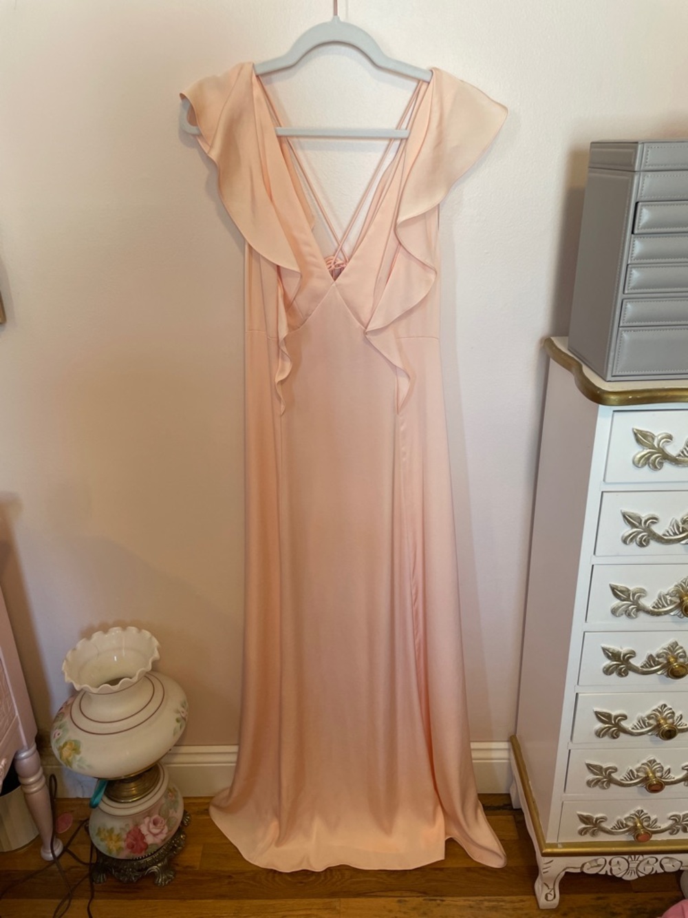 H&M Soft Blush Pink Ruffle Strap Maxi Dress